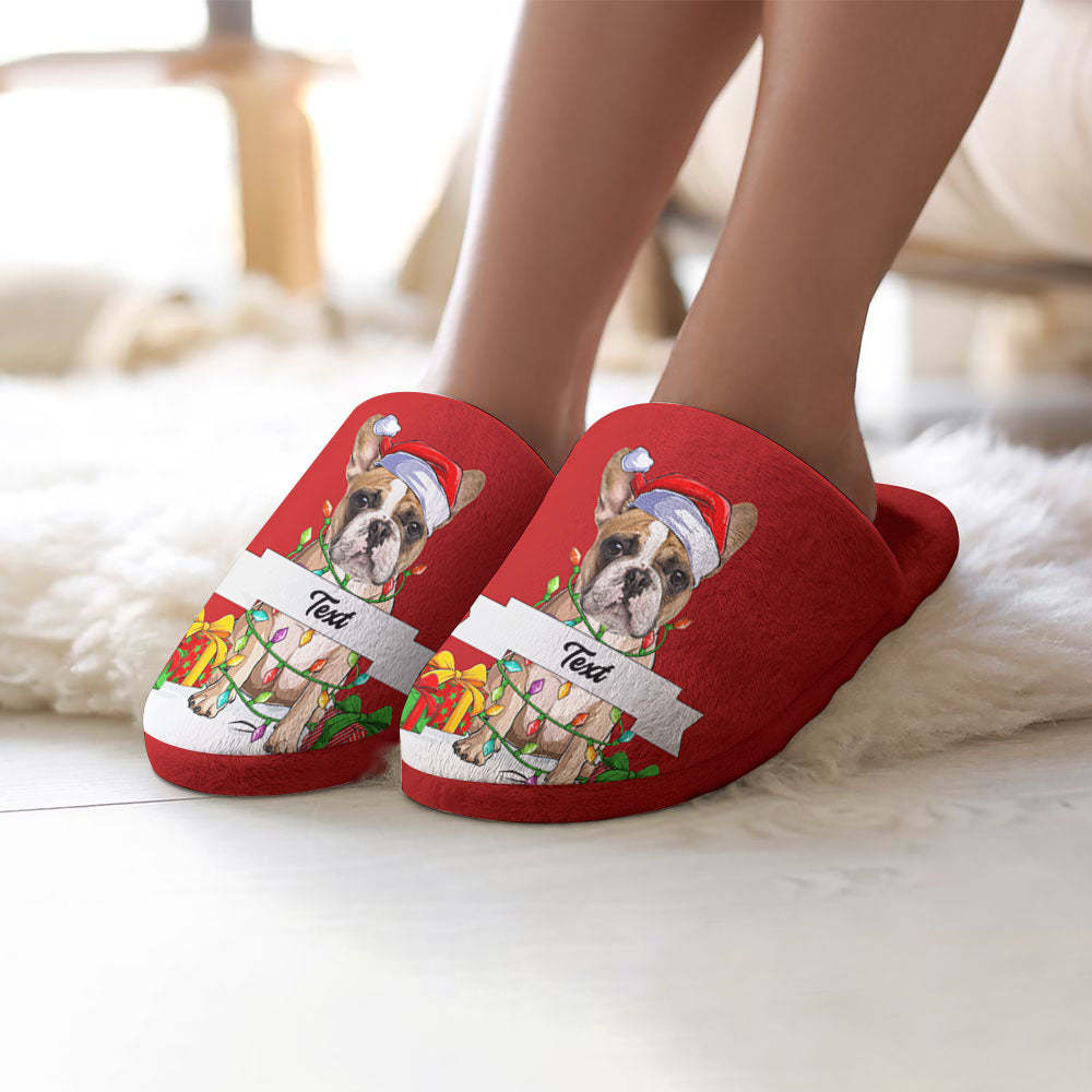 Custom Face And Text Women's and Men's Cotton Slippers Personalised Casual House Shoes Indoor Outdoor Bedroom Slippers Christmas Gift For Dog Lovers - MyFaceSocksAu