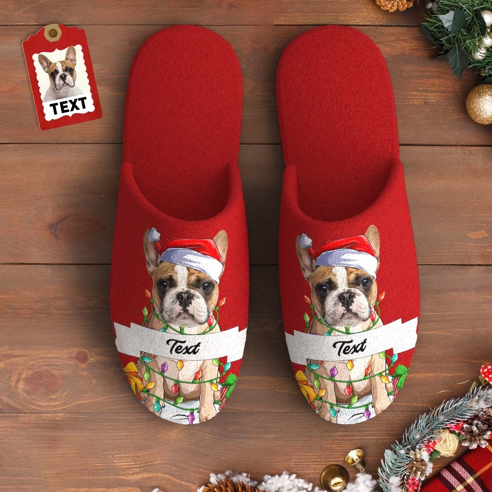 Custom Face And Text Women's and Men's Cotton Slippers Personalised Casual House Shoes Indoor Outdoor Bedroom Slippers Christmas Gift For Dog Lovers - MyFaceSocksAu