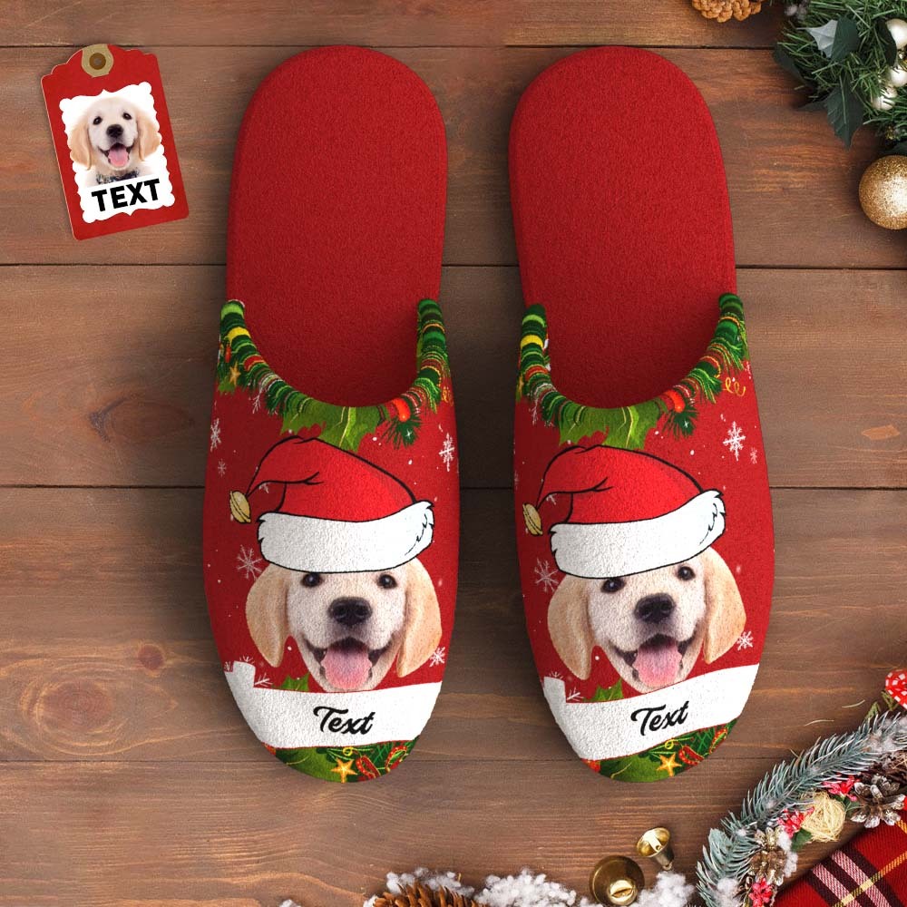 Custom Face And Text Women's and Men's Cotton Slippers Christmas Gift With Custom Name Casual House Shoes Indoor Outdoor Bedroom Slippers - MyFaceSocksAu