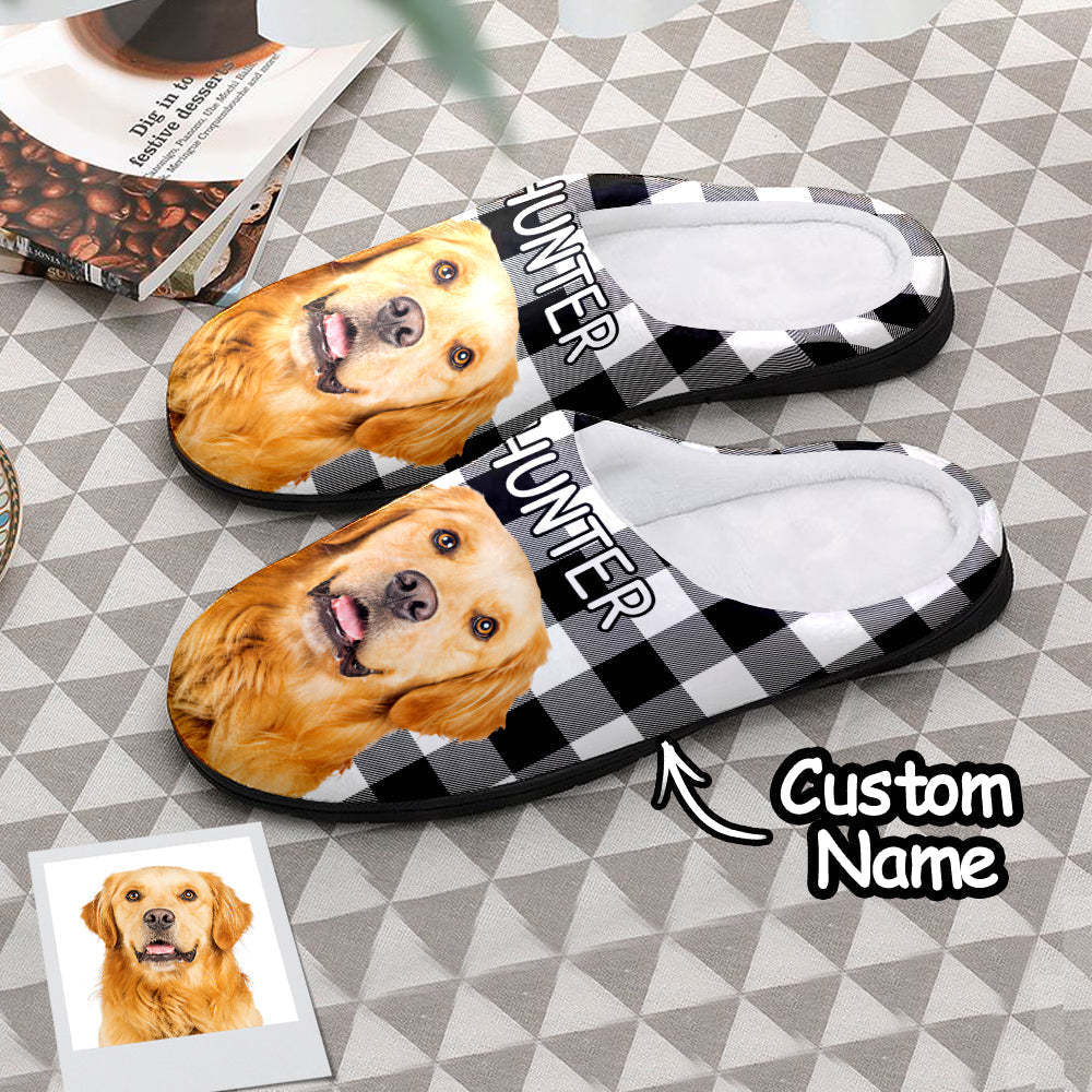 Custom Photo Women's and Men's Slippers Personalized Casual House Cotton Slippers Christmas Gift Pet Cat Blue - MyFaceSocksAu