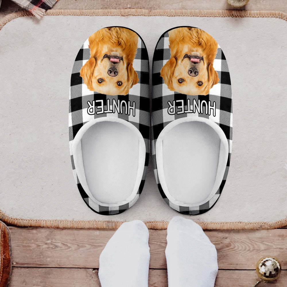 Custom Photo Women's and Men's Slippers Personalized Casual House Cotton Slippers Christmas Gift Pet Cat Blue - MyFaceSocksAu