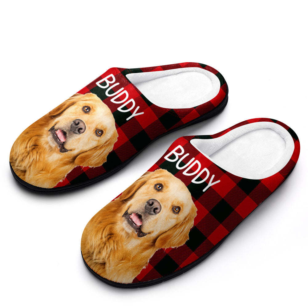 Custom Photo Women's and Men's Slippers Personalized Casual House Cotton Slippers Christmas Gift Pet Dog Red - MyFaceSocksAu