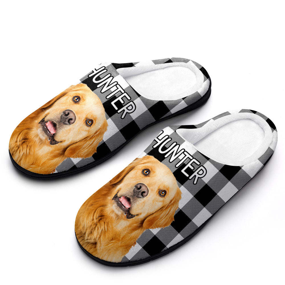 Custom Photo Women's and Men's Slippers Personalized Casual House Cotton Slippers Christmas Gift Pet Dog Red - MyFaceSocksAu