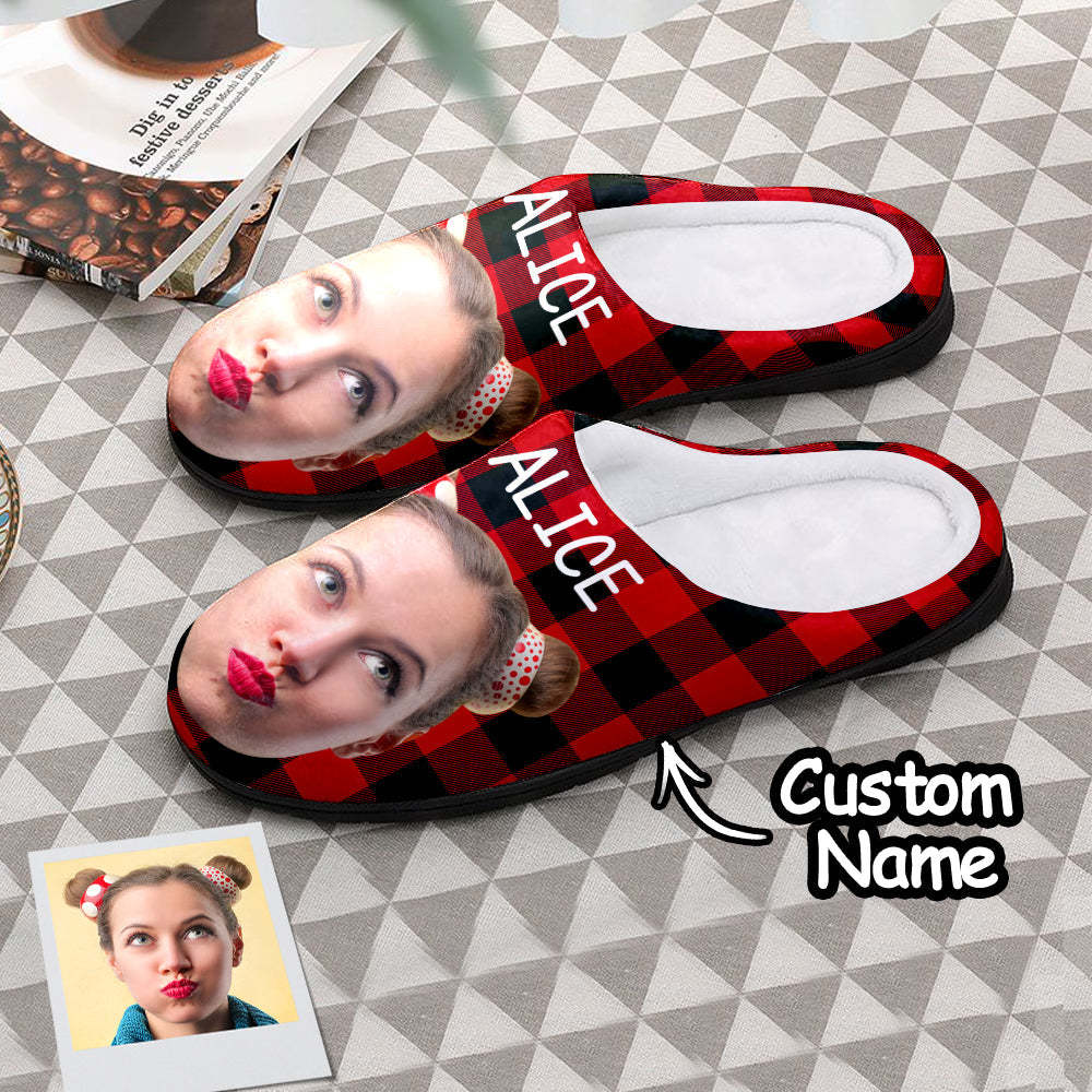 Custom Photo Women's and Men's Slippers Personalized Casual House Cotton Slippers Christmas Gift Pet Dog Red - MyFaceSocksAu