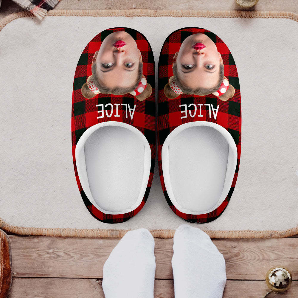 Custom Photo Women's and Men's Slippers Personalised Casual House Cotton Slippers Christmas Gift For Her - MyFaceSocksAu