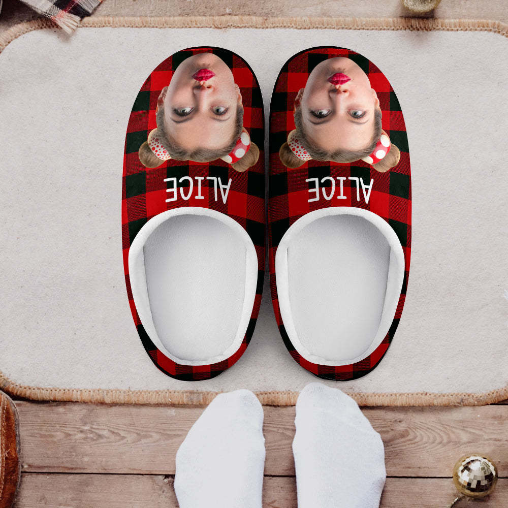Custom Photo Women's and Men's Slippers Personalized Casual House Cotton Slippers Christmas Gift Pet Cat Blue - MyFaceSocksAu