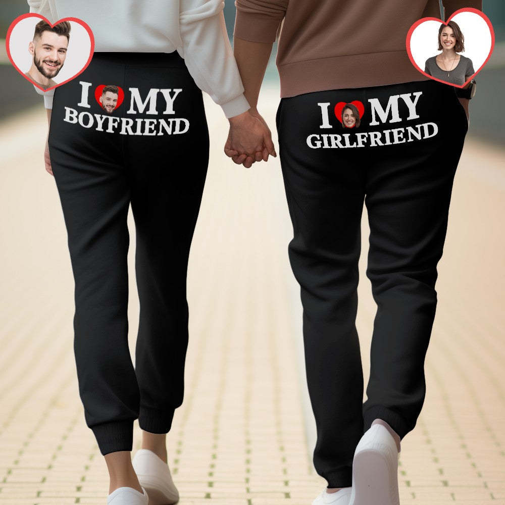 Custom Face Sweatpants Personalized I Love My Boyfriend/Girlfriend Printed Sweatpants Valentine's Day Gift for Couple - MyFaceSocksAu
