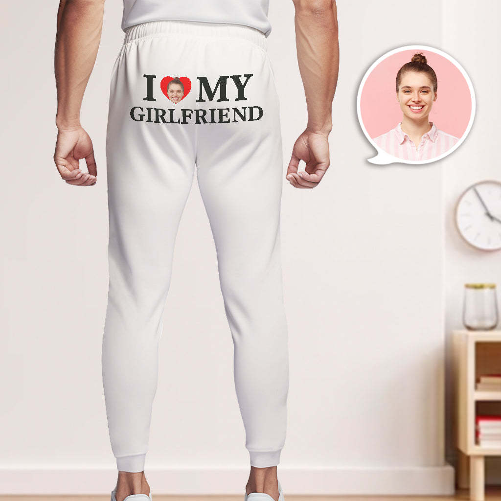 Custom Face Sweatpants Personalized I Love My Boyfriend/Girlfriend Printed Sweatpants Valentine's Day Gift for Couple - MyFaceSocksAu