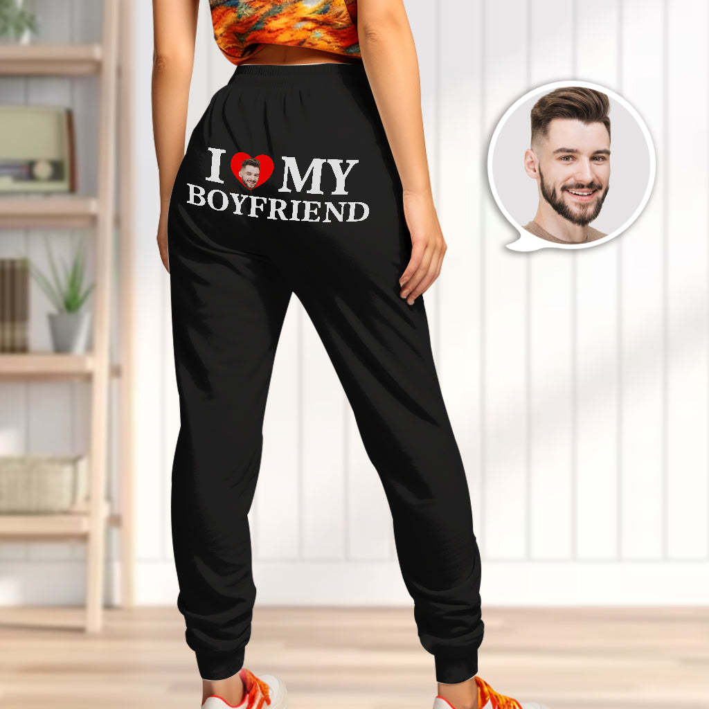 Custom Face Sweatpants Personalized I Love My Boyfriend/Girlfriend Printed Sweatpants Valentine's Day Gift for Couple - MyFaceSocksAu