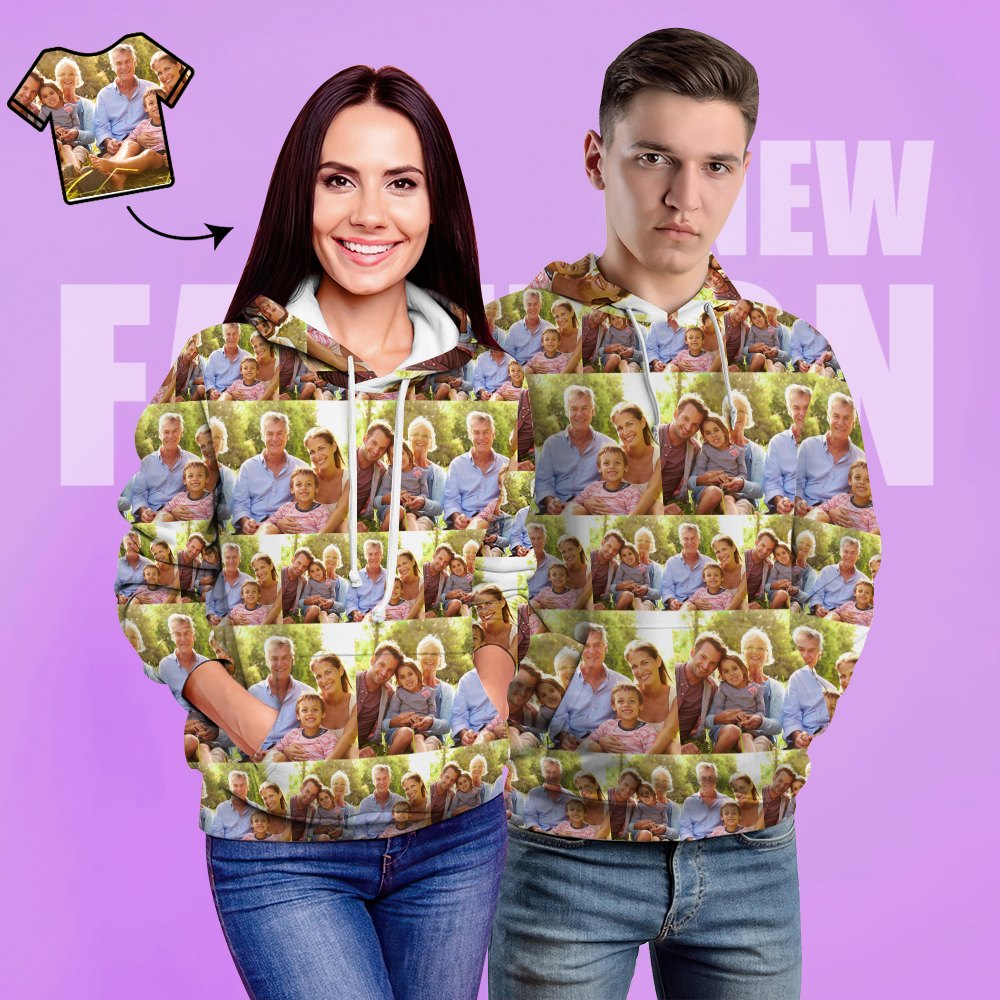 Custom Unisex Hoodie Casual Printed Photo Hoodie For Men Women - Upload Your Photo - MyFaceSocksAu