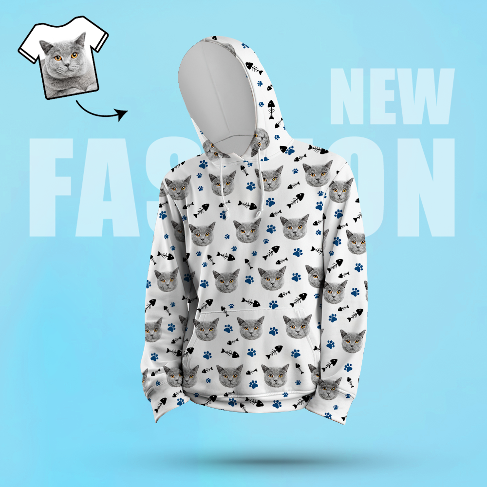 Custom Face Unisex Hoodie Casual Printed Photo White Hoodie For Men Women - Kitten Cat - MyFaceSocksAu