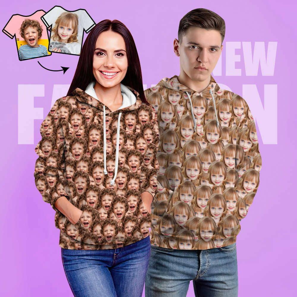 Custom Face Unisex Hoodie Casual Printed Photo Hoodie For Men Women - Mash Face - MyFaceSocksAu