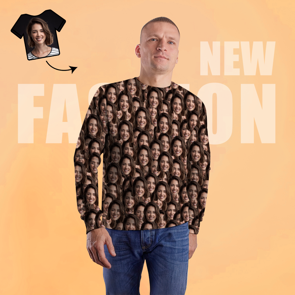 Custom Face Unisex Sweatshirt Casual Printed Photo Crewneck Shirt For Men Women - Mash Face - MyFaceSocksAu