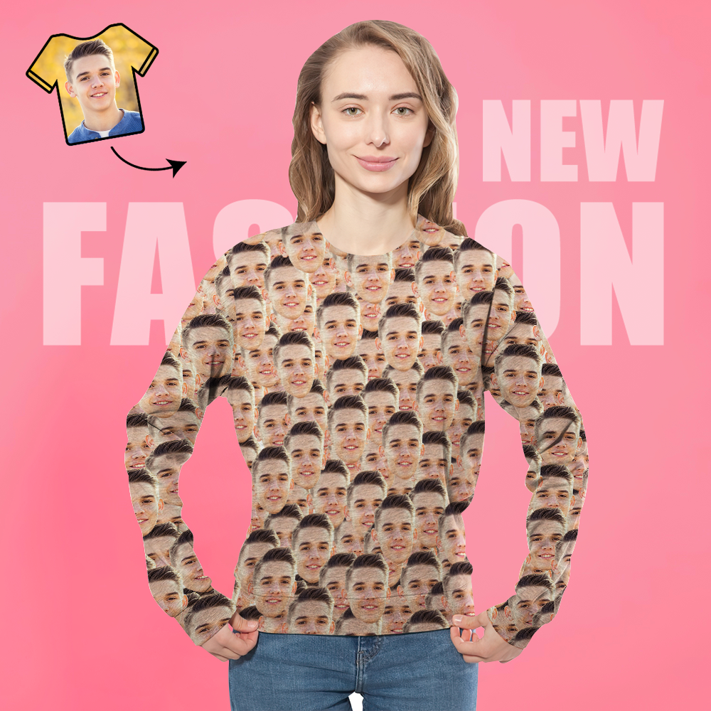 Custom Face Unisex Sweatshirt Casual Printed Photo Crewneck Shirt For Men Women - Mash Face - MyFaceSocksAu