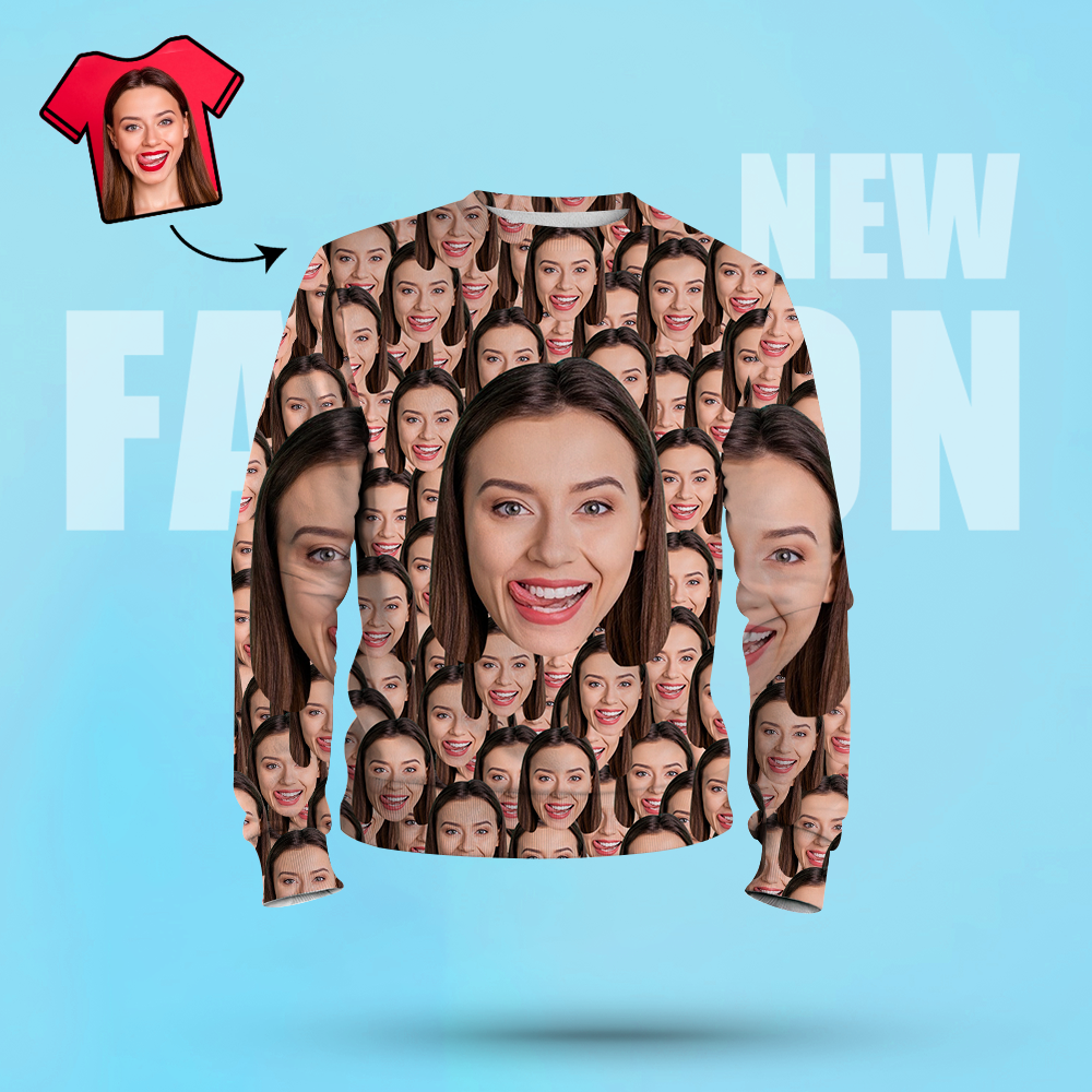 Custom Face Unisex Sweatshirt Casual Printed Photo Crewneck Shirt For Men Women - Big Face - MyFaceSocksAu
