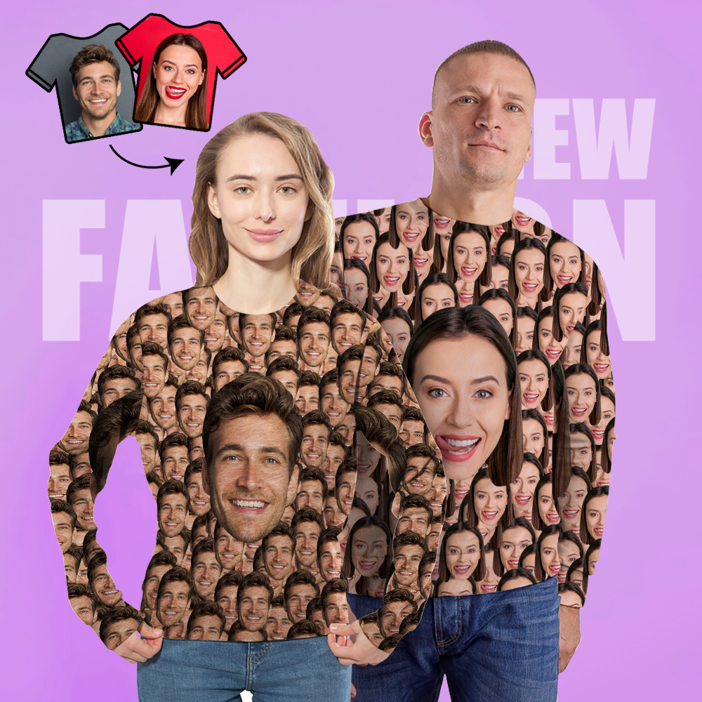 Custom Face Unisex Sweatshirt Casual Printed Photo Crewneck Shirt For Men Women - Big Face - MyFaceSocksAu