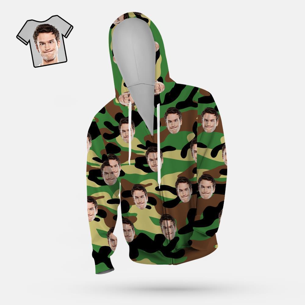 Custom Face Unisex Hoodie Casual Printed Dark Green Camouflage - MyFaceSocksAu