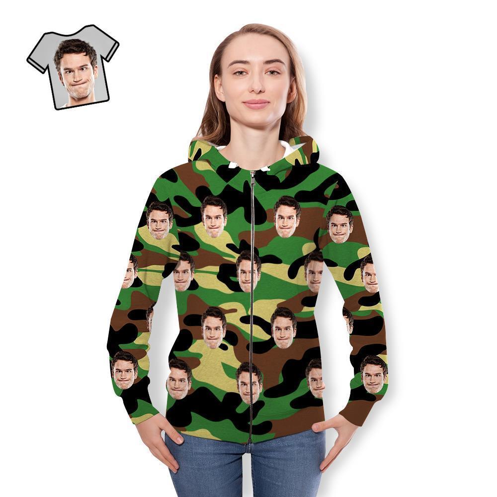 Custom Face Unisex Hoodie Casual Printed Dark Green Camouflage - MyFaceSocksAu