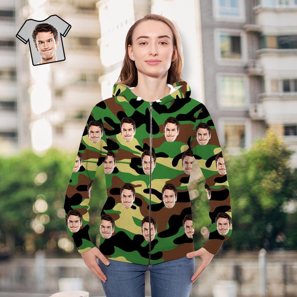 Custom Face Unisex Hoodie Casual Printed Dark Green Camouflage - MyFaceSocksAu