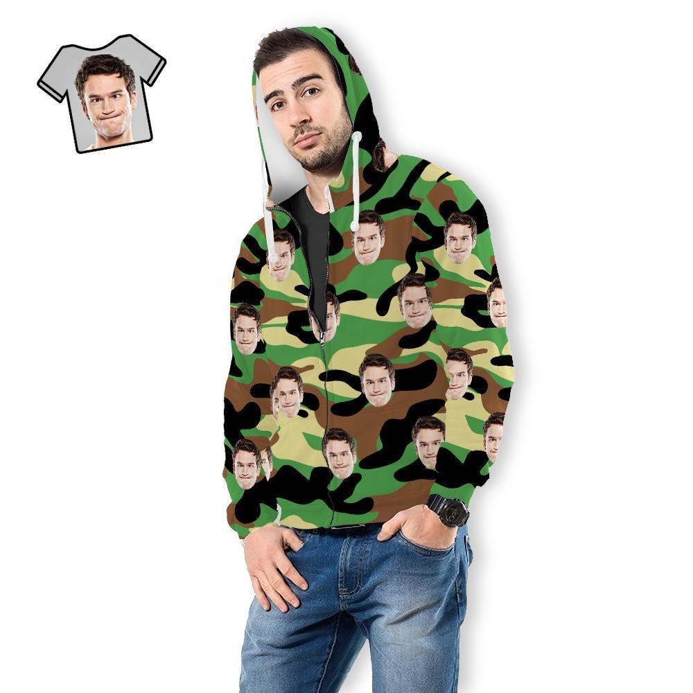 Custom Face Unisex Hoodie Casual Printed Dark Green Camouflage - MyFaceSocksAu