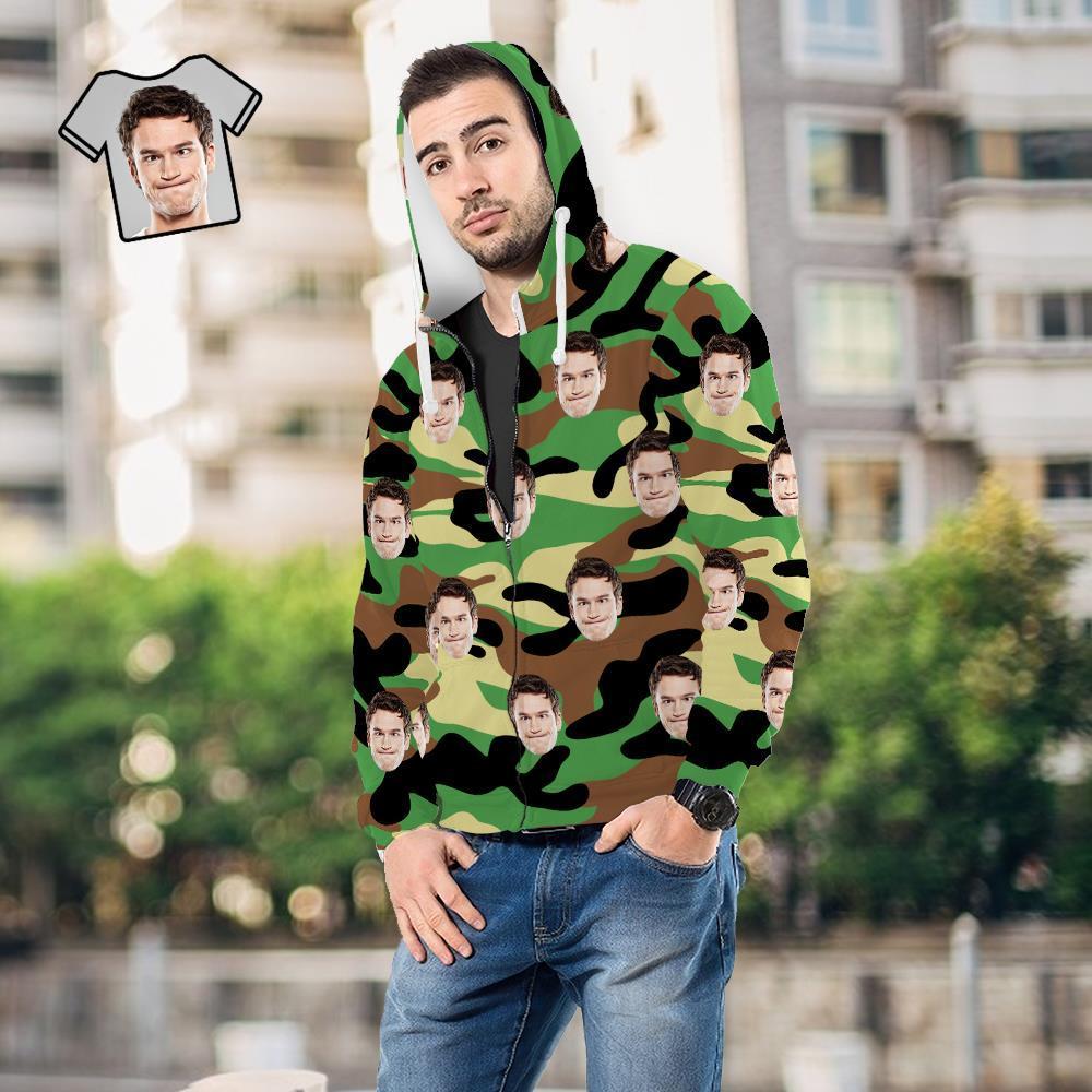 Custom Face Unisex Hoodie Casual Printed Dark Green Camouflage - MyFaceSocksAu