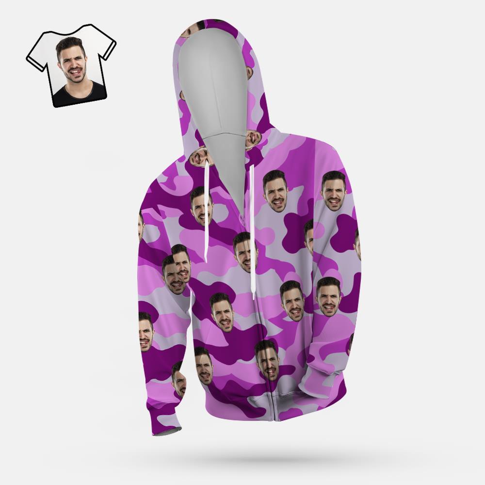 Custom Face Unisex Hoodie Casual Printed Dark Orchid Camouflage - MyFaceSocksAu