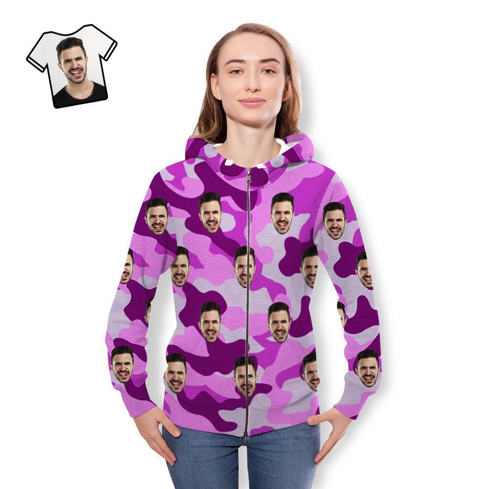 Custom Face Unisex Hoodie Casual Printed Dark Orchid Camouflage - MyFaceSocksAu