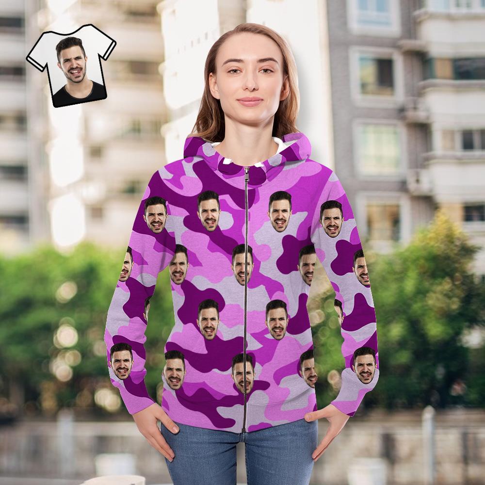 Custom Face Unisex Hoodie Casual Printed Dark Orchid Camouflage - MyFaceSocksAu