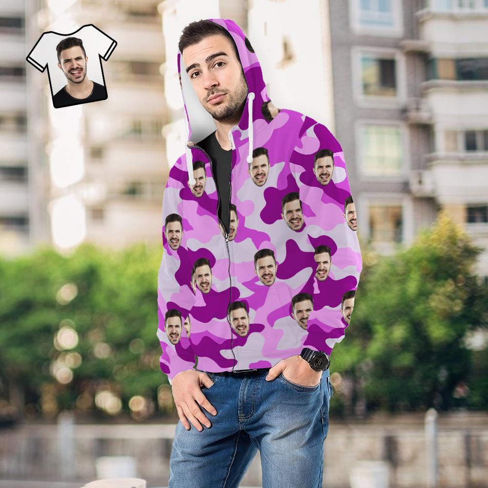 Custom Face Unisex Hoodie Casual Printed Dark Orchid Camouflage - MyFaceSocksAu