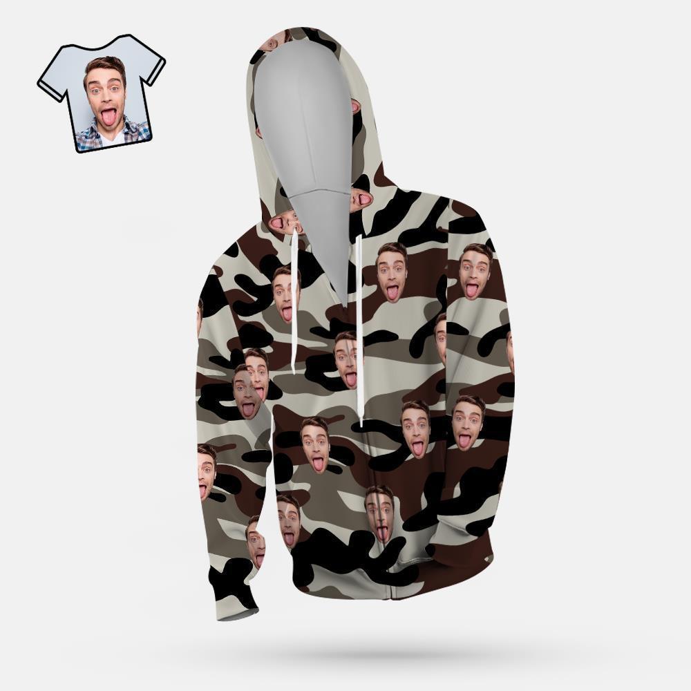 Custom Face Unisex Hoodie Casual Printed Dim Grey Camouflage - MyFaceSocksAu