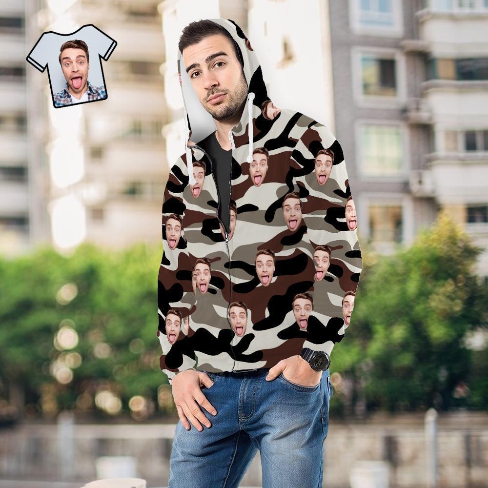 Custom Face Unisex Hoodie Casual Printed Dim Grey Camouflage - MyFaceSocksAu