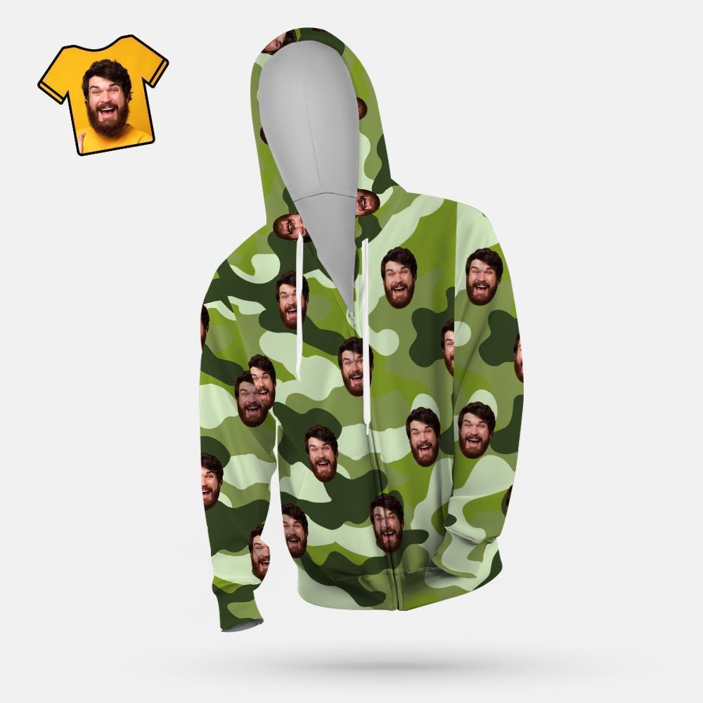 Custom Face Unisex Hoodie Casual Printed Auqamarin Camouflage - MyFaceSocksAu