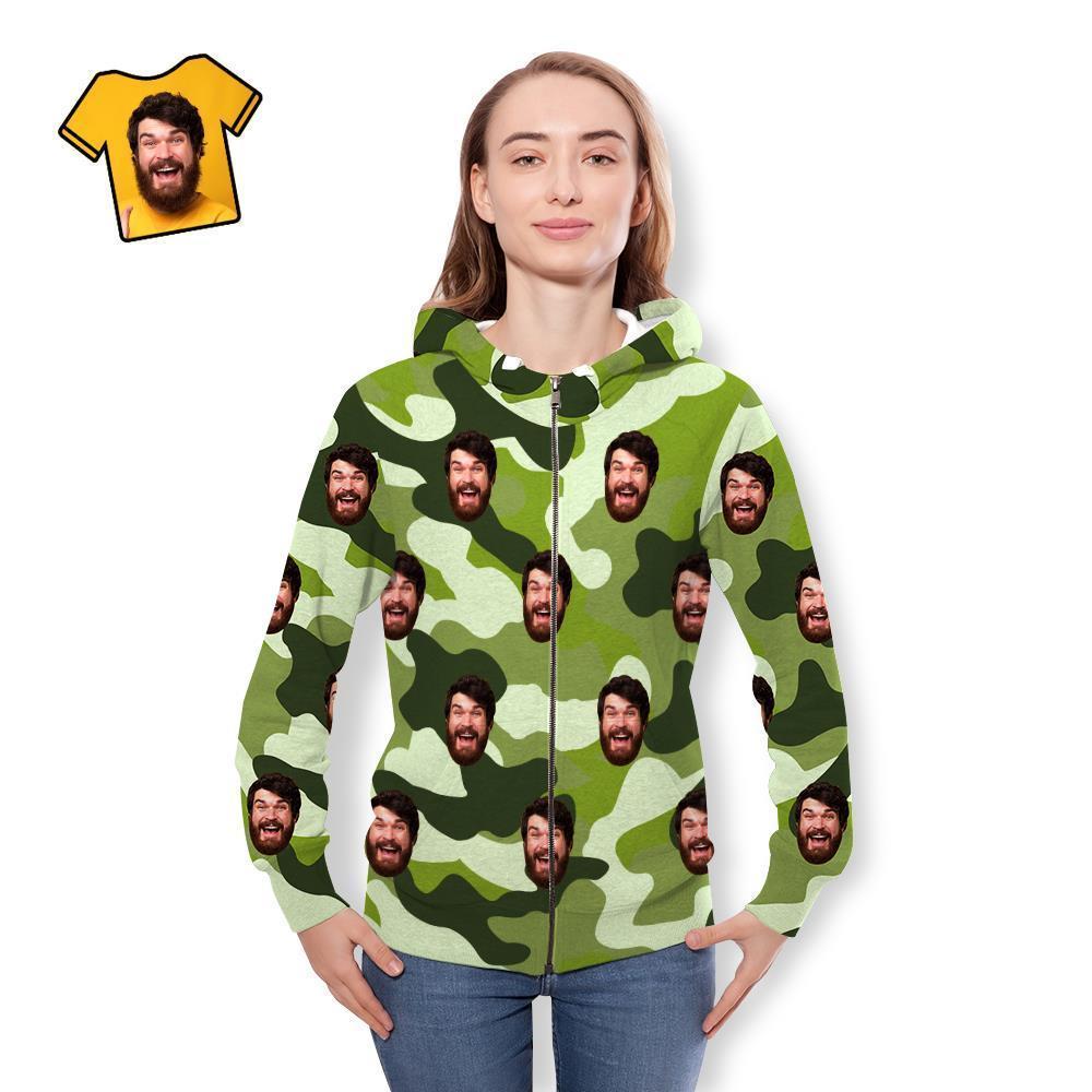 Custom Face Unisex Hoodie Casual Printed Auqamarin Camouflage - MyFaceSocksAu