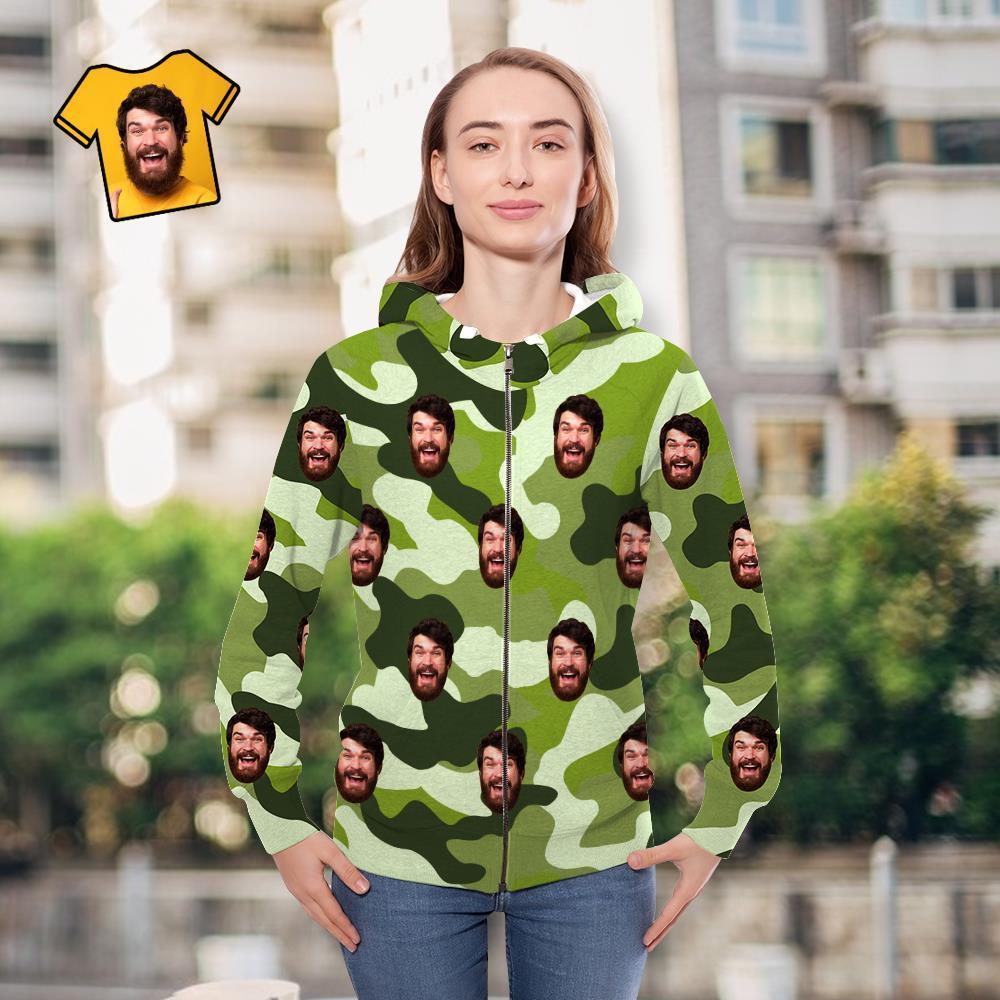 Custom Face Unisex Hoodie Casual Printed Auqamarin Camouflage - MyFaceSocksAu