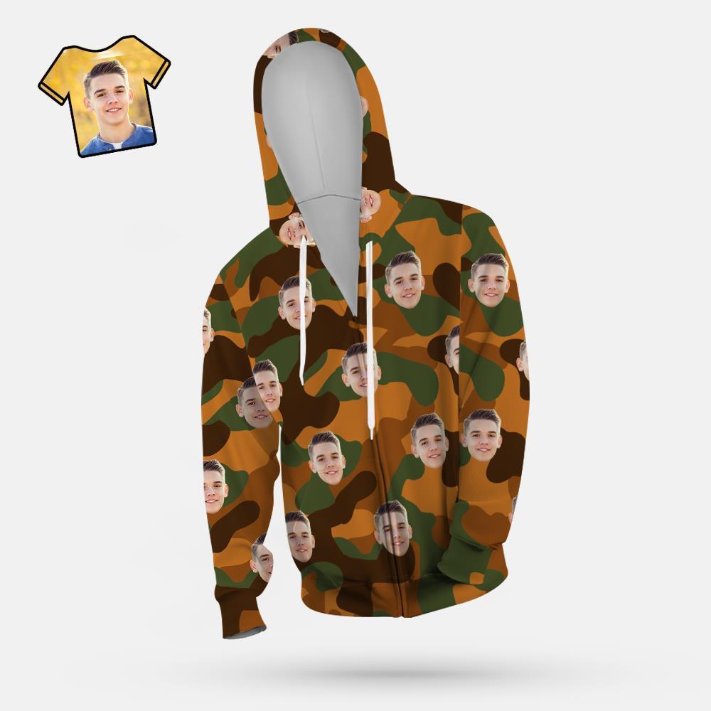 Custom Face Unisex Hoodie Casual Printed Peru-Green Camouflage - MyFaceSocksAu