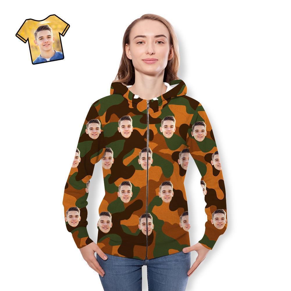 Custom Face Unisex Hoodie Casual Printed Peru-Green Camouflage - MyFaceSocksAu