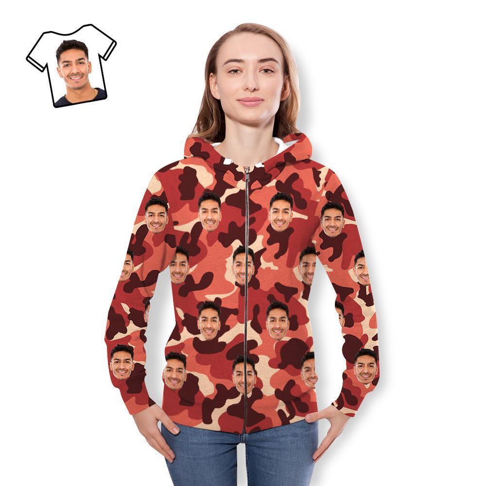 Custom Face Unisex Hoodie Casual Printed Light Coral Camouflage - MyFaceSocksAu