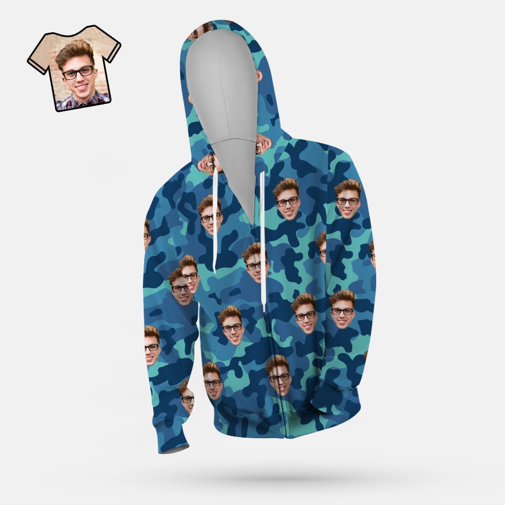 Custom Face Unisex Hoodie Casual Printed Steel Blue Camouflage - MyFaceSocksAu
