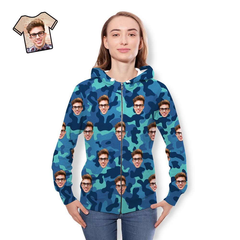 Custom Face Unisex Hoodie Casual Printed Steel Blue Camouflage - MyFaceSocksAu