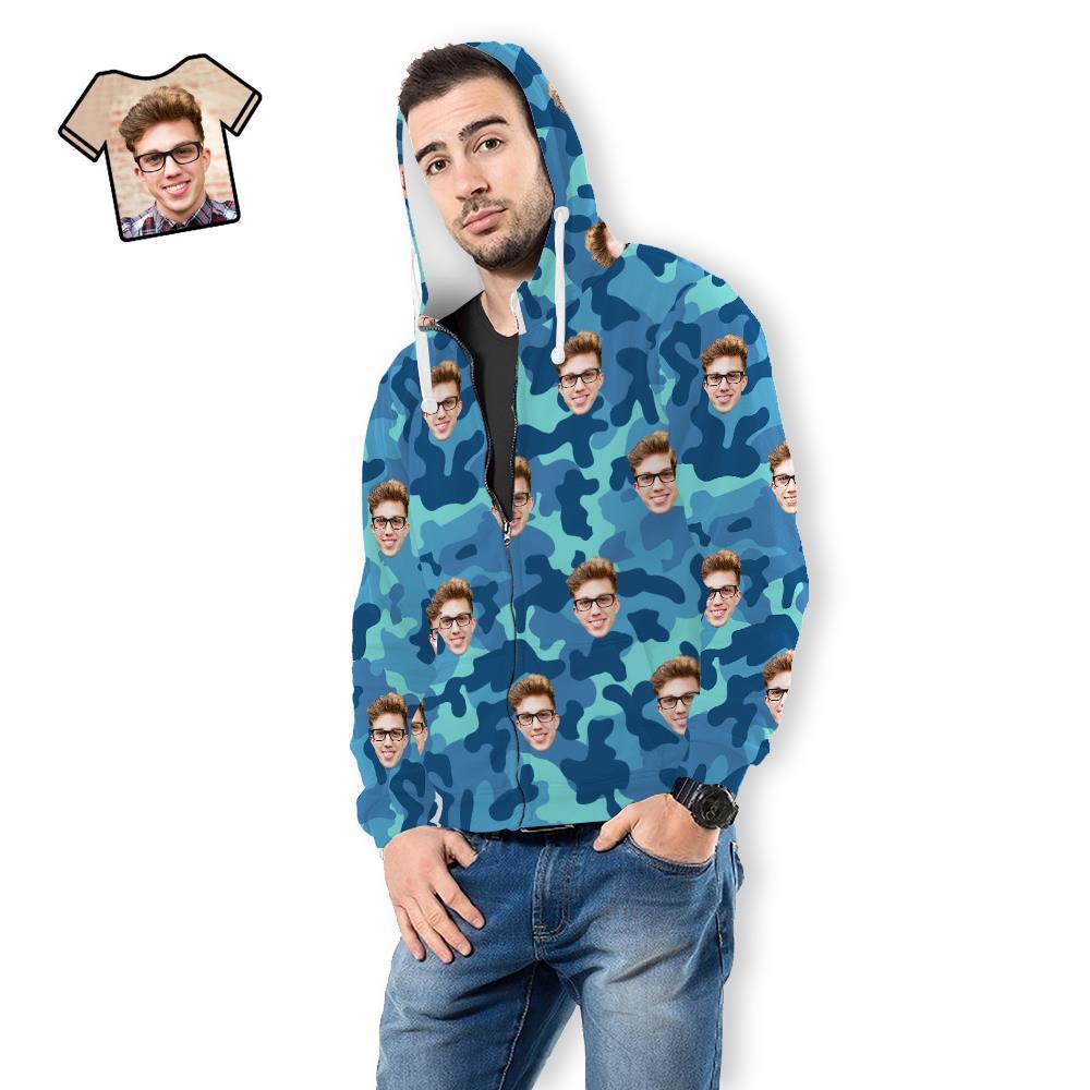 Custom Face Unisex Hoodie Casual Printed Steel Blue Camouflage - MyFaceSocksAu