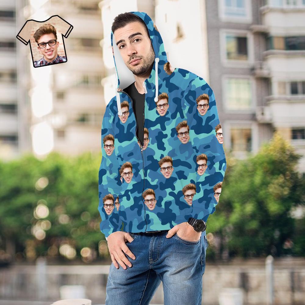 Custom Face Unisex Hoodie Casual Printed Steel Blue Camouflage - MyFaceSocksAu