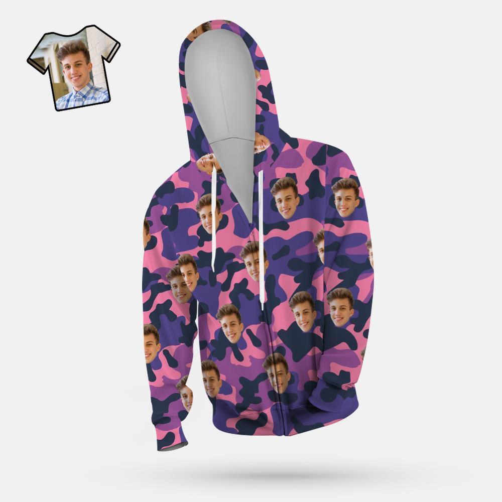 Custom Face Unisex Hoodie Casual Printed Purple Camouflage - MyFaceSocksAu