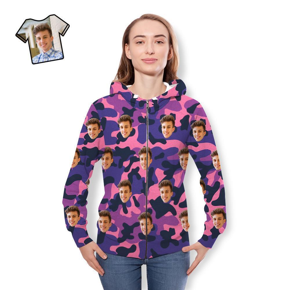 Custom Face Unisex Hoodie Casual Printed Purple Camouflage - MyFaceSocksAu