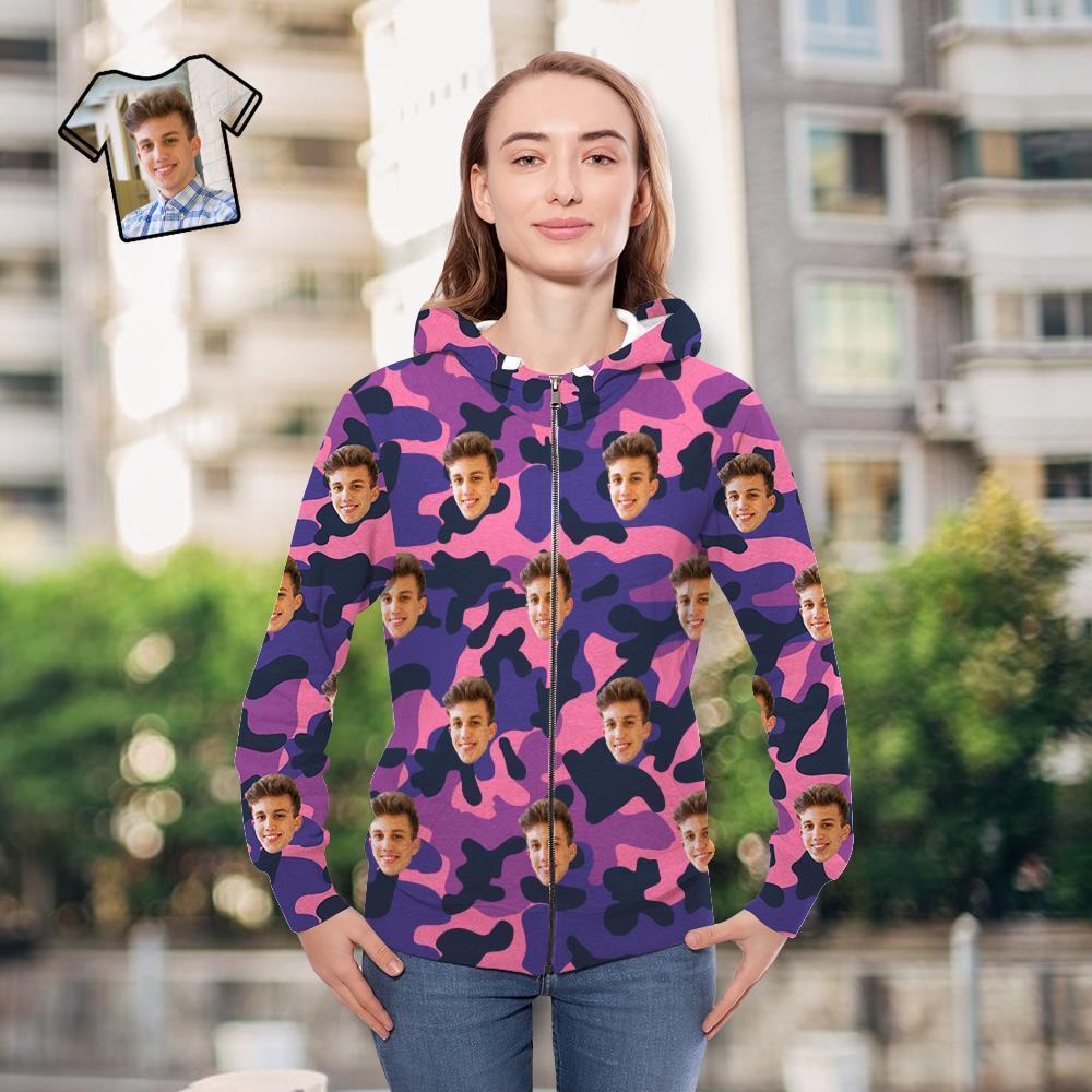 Custom Face Unisex Hoodie Casual Printed Purple Camouflage - MyFaceSocksAu