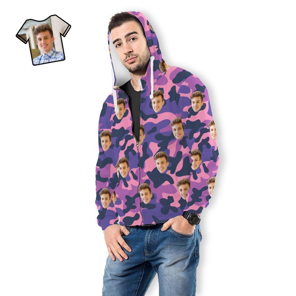 Custom Face Unisex Hoodie Casual Printed Purple Camouflage - MyFaceSocksAu