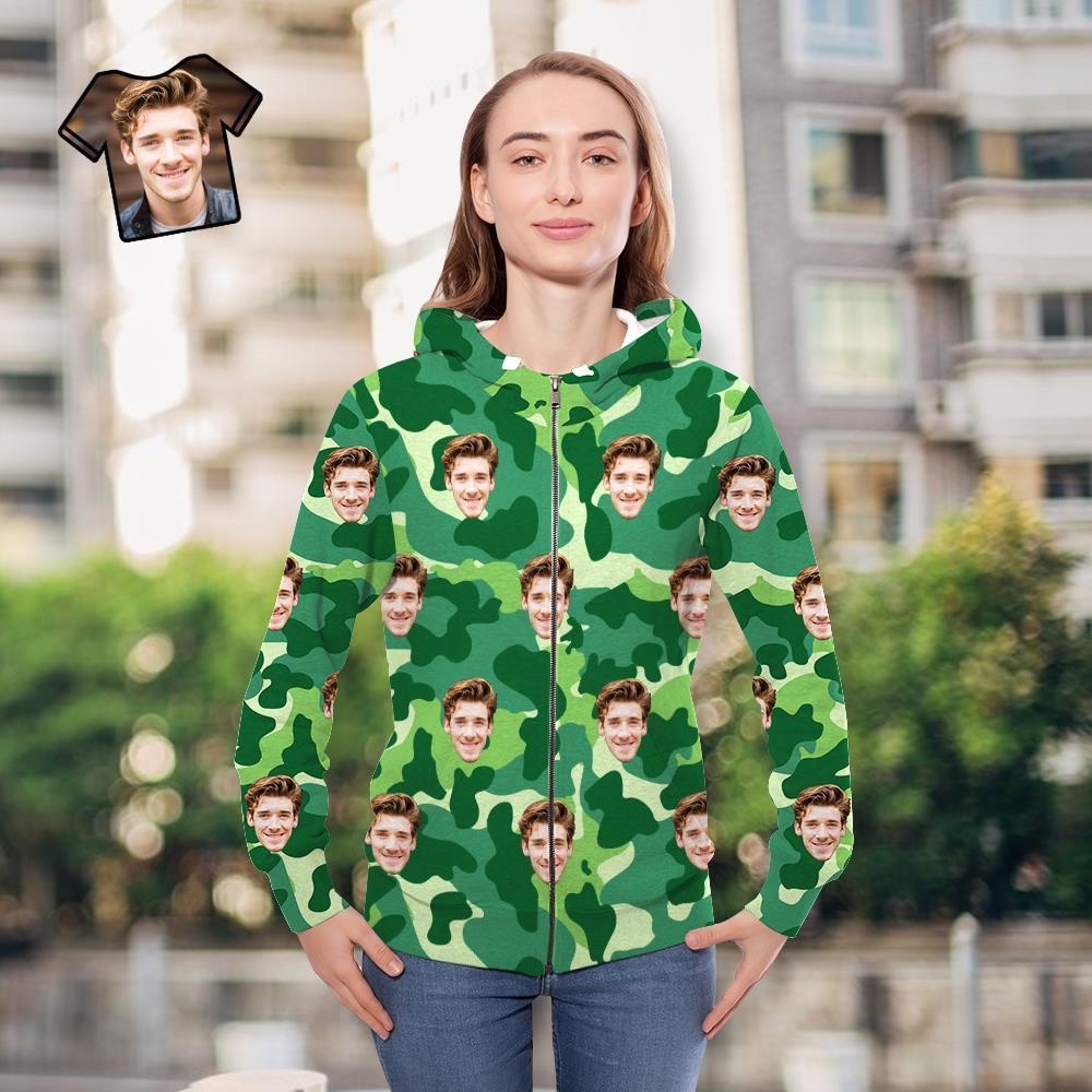 Custom Face Unisex Hoodie Casual Printed Sea Green Camouflage - MyFaceSocksAu