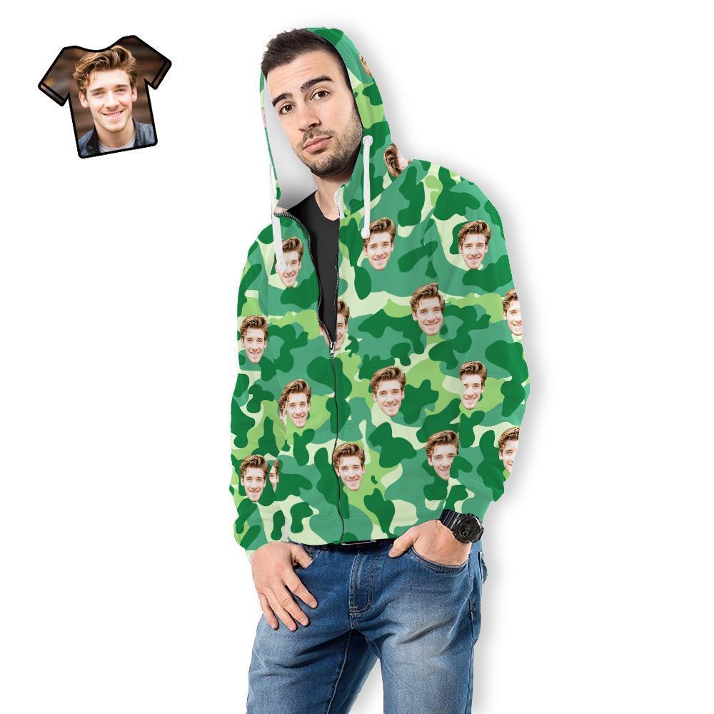Custom Face Unisex Hoodie Casual Printed Sea Green Camouflage - MyFaceSocksAu