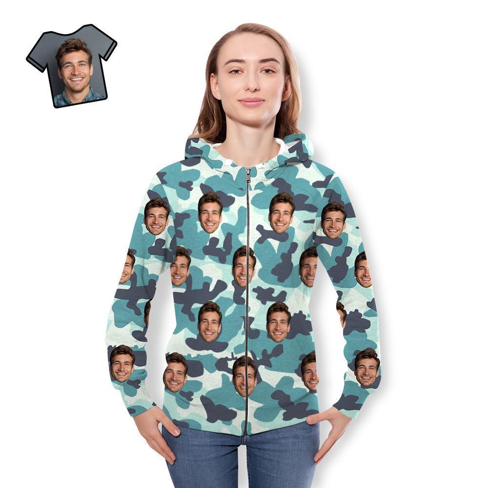 Custom Face Unisex Hoodie Casual Printed Turquoise Camouflage - MyFaceSocksAu