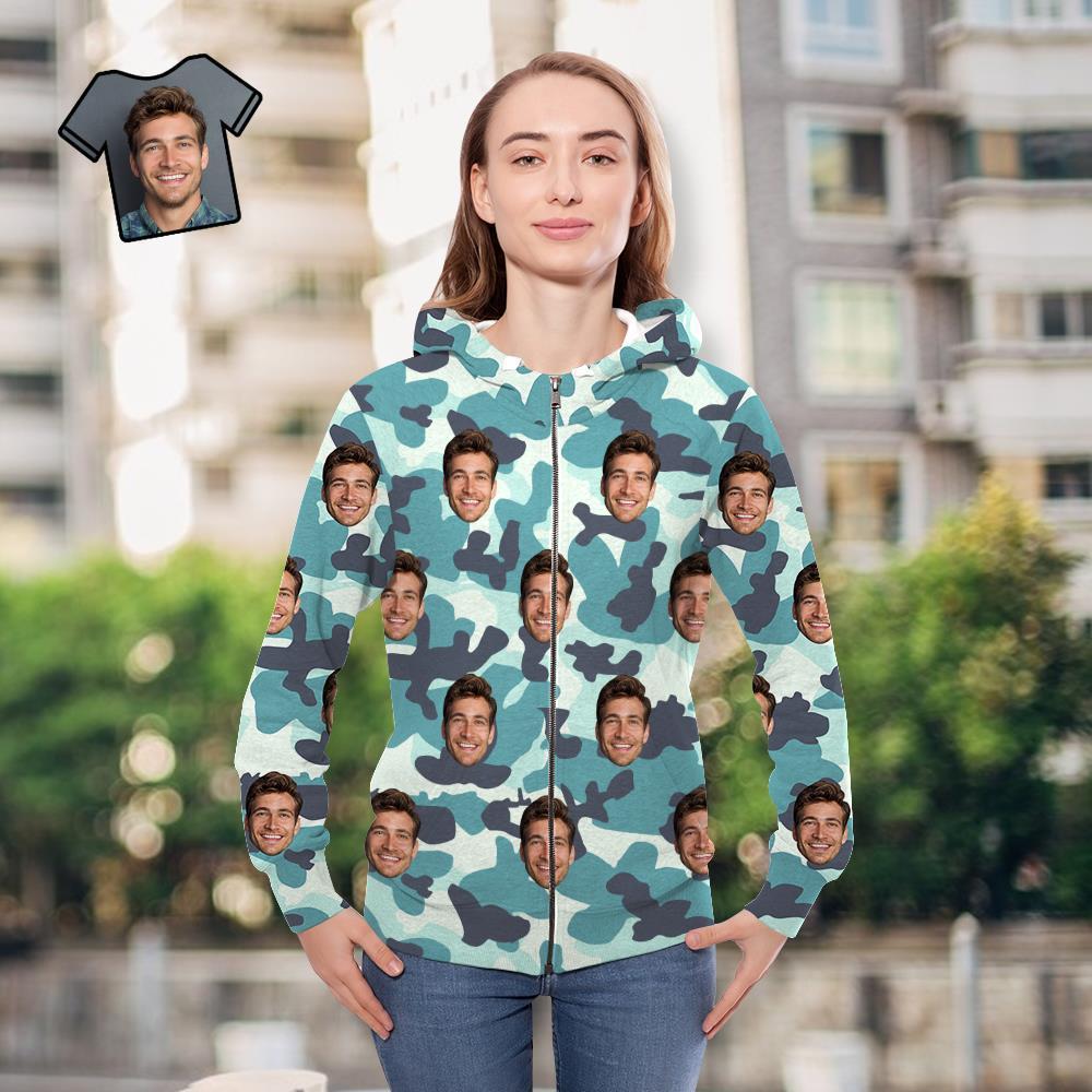 Custom Face Unisex Hoodie Casual Printed Turquoise Camouflage - MyFaceSocksAu