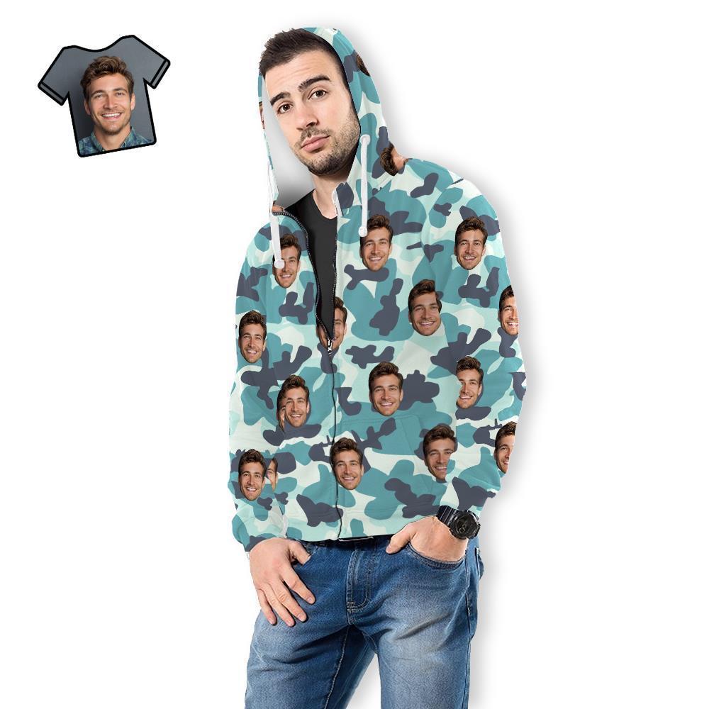 Custom Face Unisex Hoodie Casual Printed Turquoise Camouflage - MyFaceSocksAu